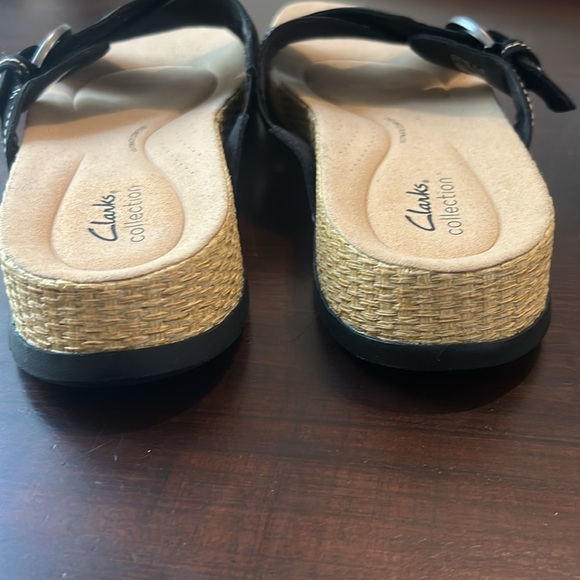 Clarks Collection Leather Criss Cross Slide Sandals ‘Reileigh May’ Black Size 12 - Picture 5 of 15